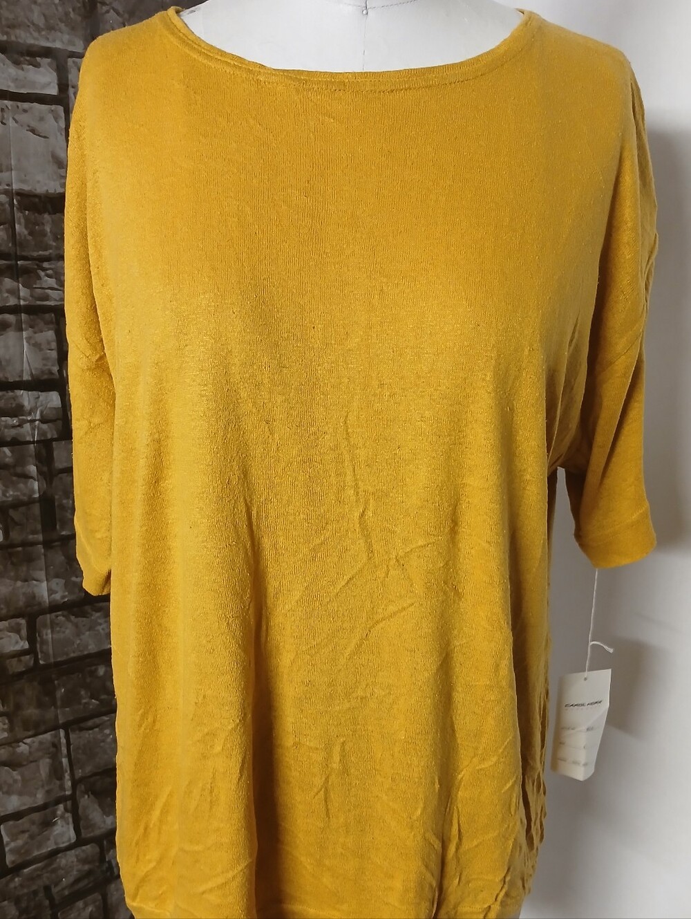 Relaxed Boatneck Short Sleeve Top in Mustard Yellow